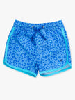 RuffleButts| Blue Leopard Dolphin Hem Swim Trunks