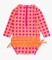 Rufflebutts | Neon Sherbet Cane Long Sleeve Girls Rash Guard Swimsuit