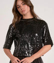 Elan | Sequin Crewneck Top in Black