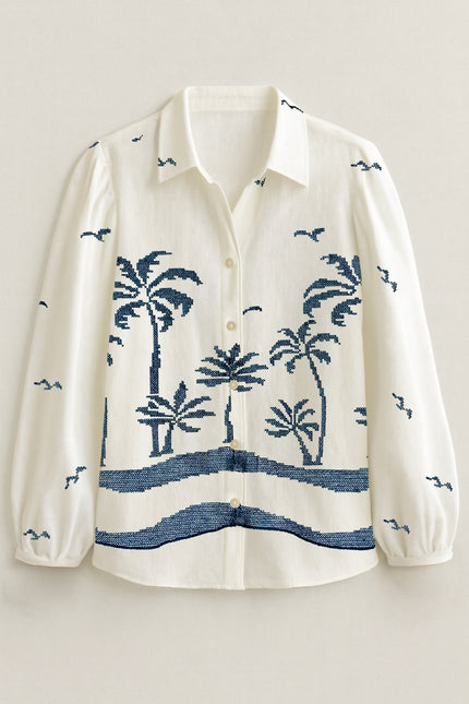 Dress To | Nautical Palm Embroidered Buttoned Shirt