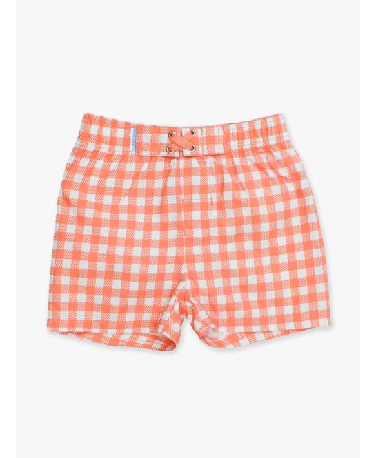 Ruffle Butts | Coral Gingham Swim Trunks