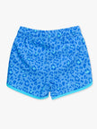 RuffleButts| Blue Leopard Dolphin Hem Swim Trunks