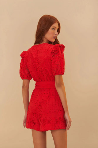 Farm Rio | Red Eyelet Beaded Belt Romper