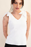 Glam | V-Neck Contrast Ribbon Tie Knot Top