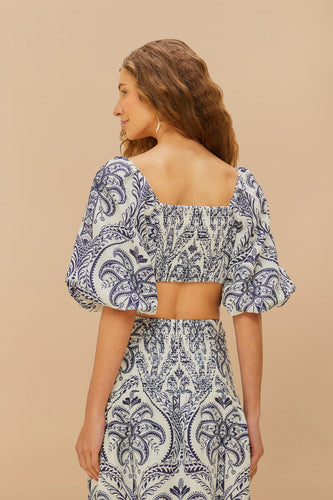 Farm Rio | Off-White Tropical Cameo Linen Blouse