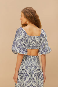 Farm Rio | Off-White Tropical Cameo Linen Blouse