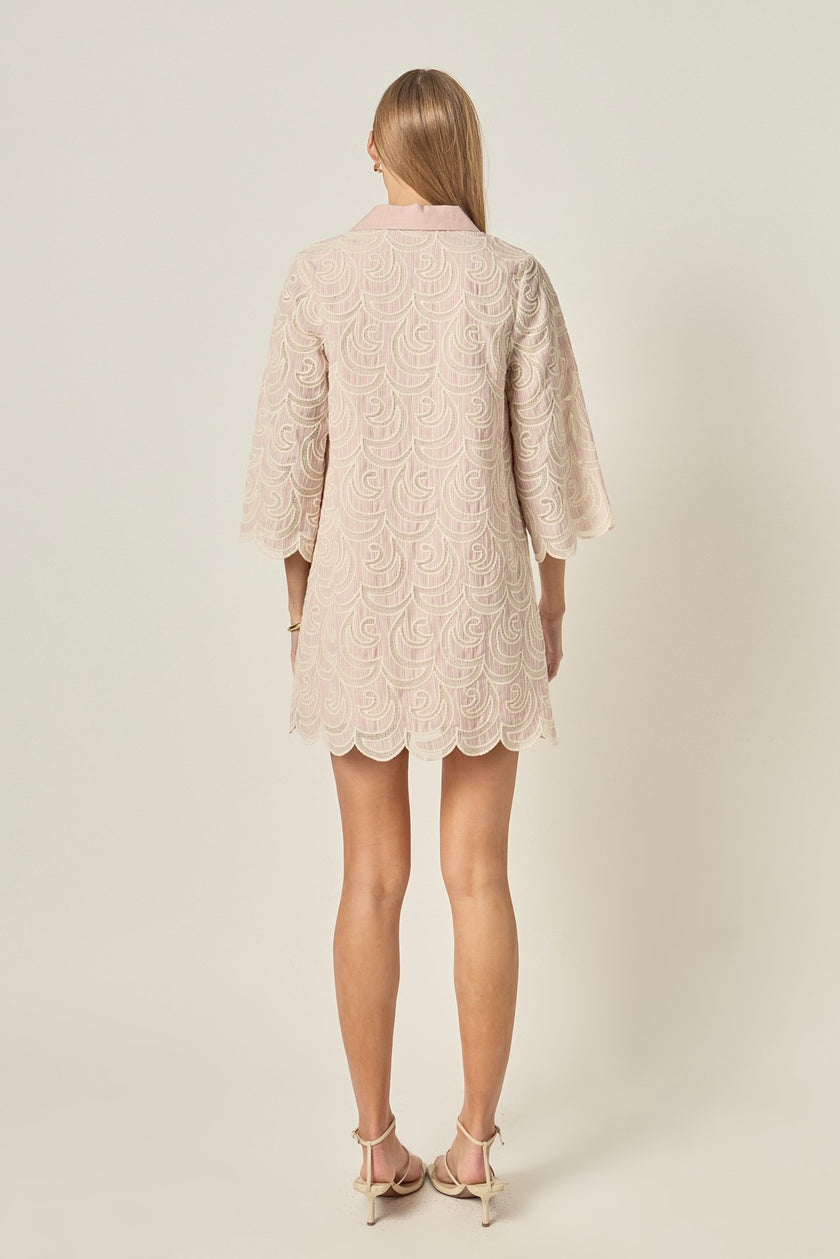 English Factory | STRIPED EMBROIDERED SCALLOP HEM SHIRT MINI DRESS