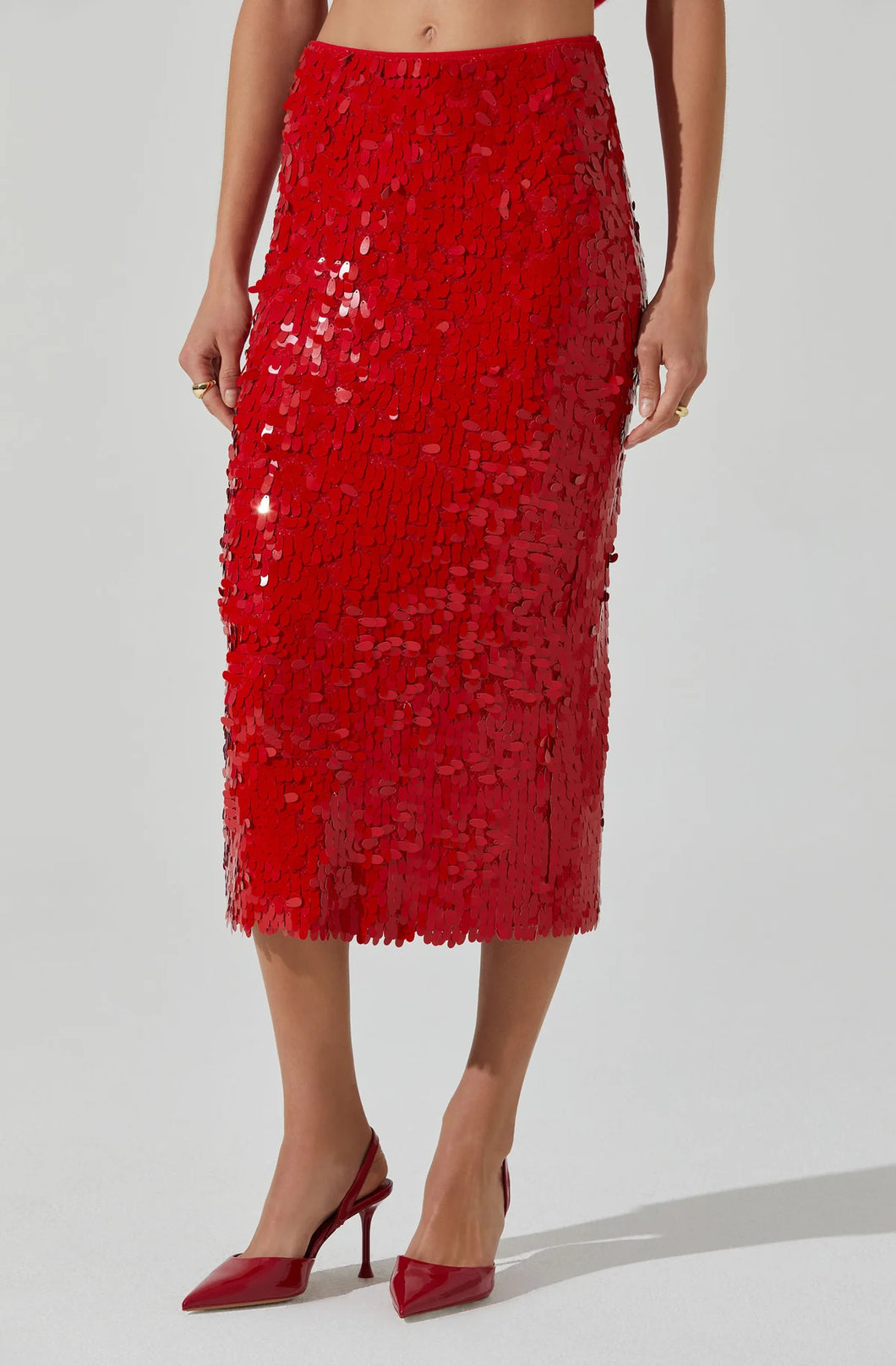 Astr | Amos Red Sequined Skirt