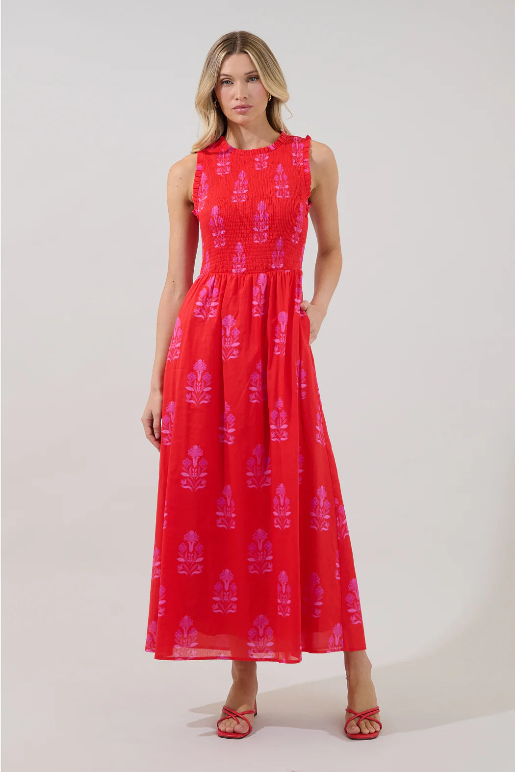 Sugar Lips | Cecil Smocked Sleeveless Midi Dress Artisan