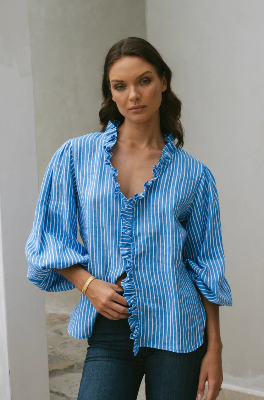 LJC | Olive Ruffle Shirt Striped