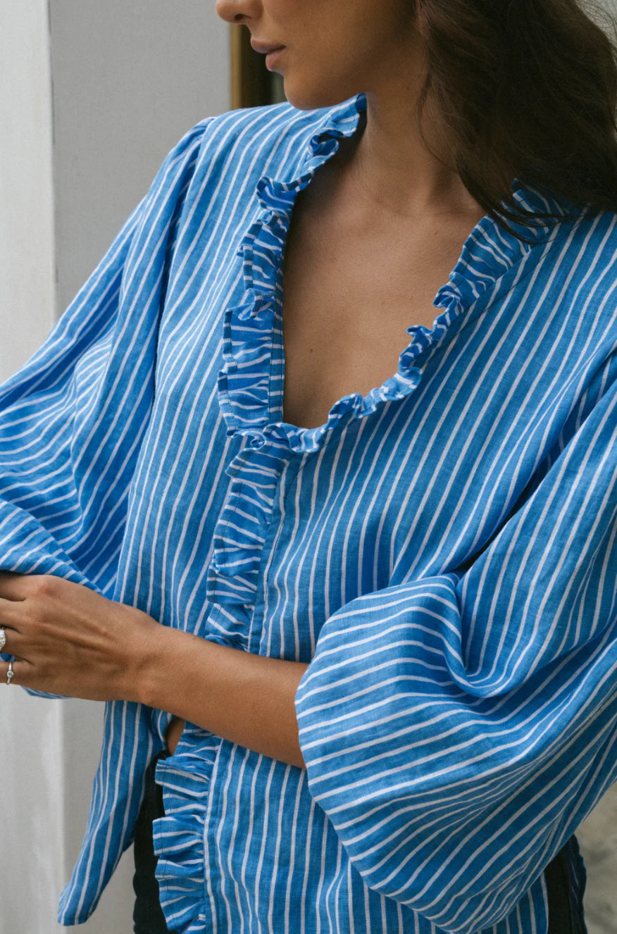 LJC | Olive Ruffle Shirt Striped