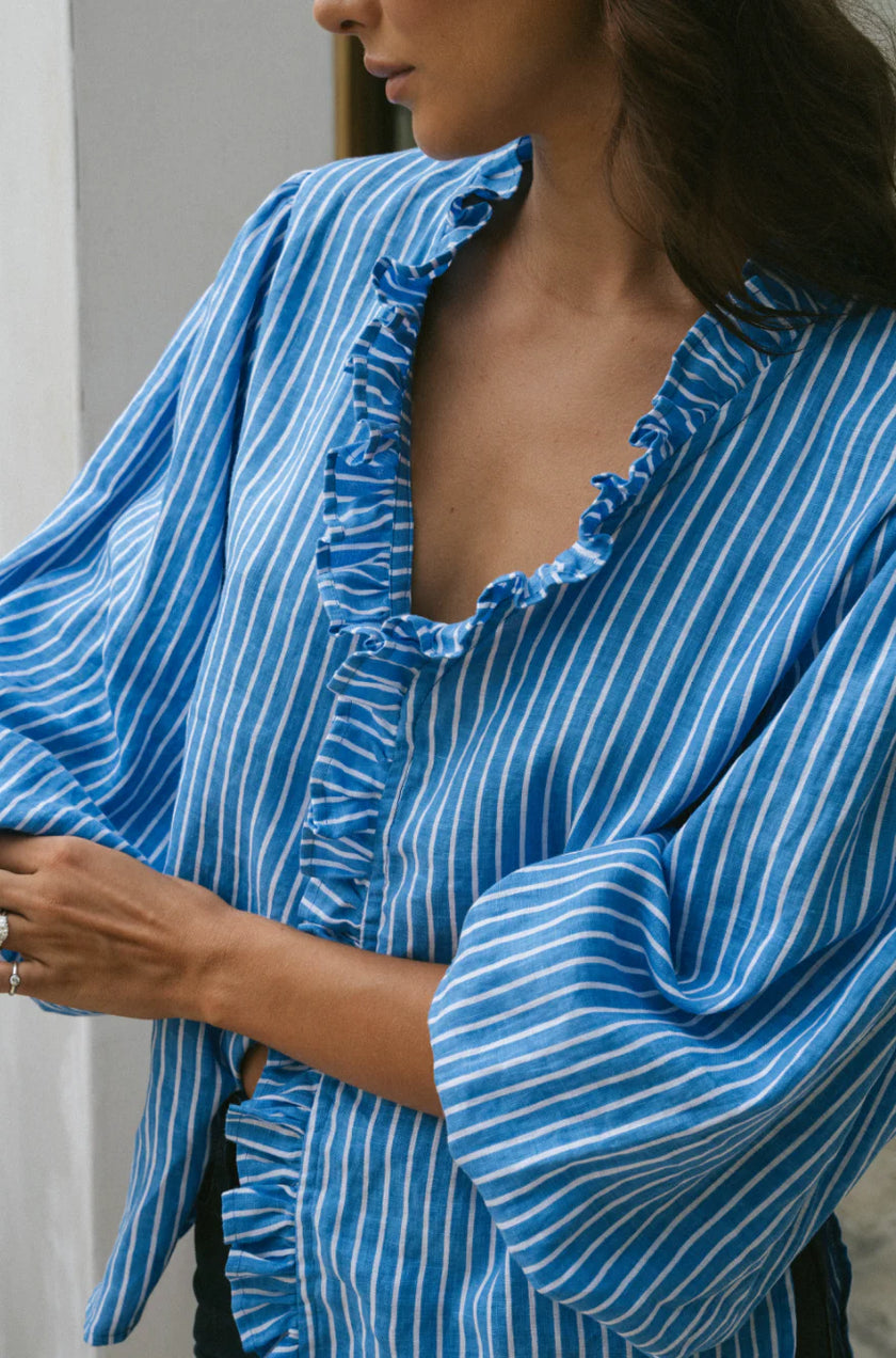 LJC | Olive Ruffle Shirt Striped