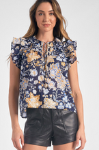 Elan | Tie Front Top Blue Botanical