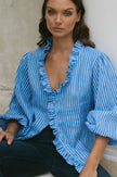 LJC | Olive Ruffle Shirt Striped