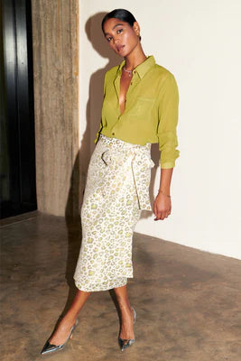 NFD | Cream and Lime Jacquard Wrap Skirt