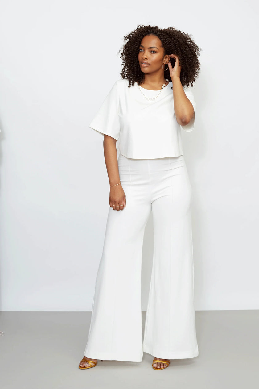 Ripley Rader | White Ponte Knit Short Sleeve Top