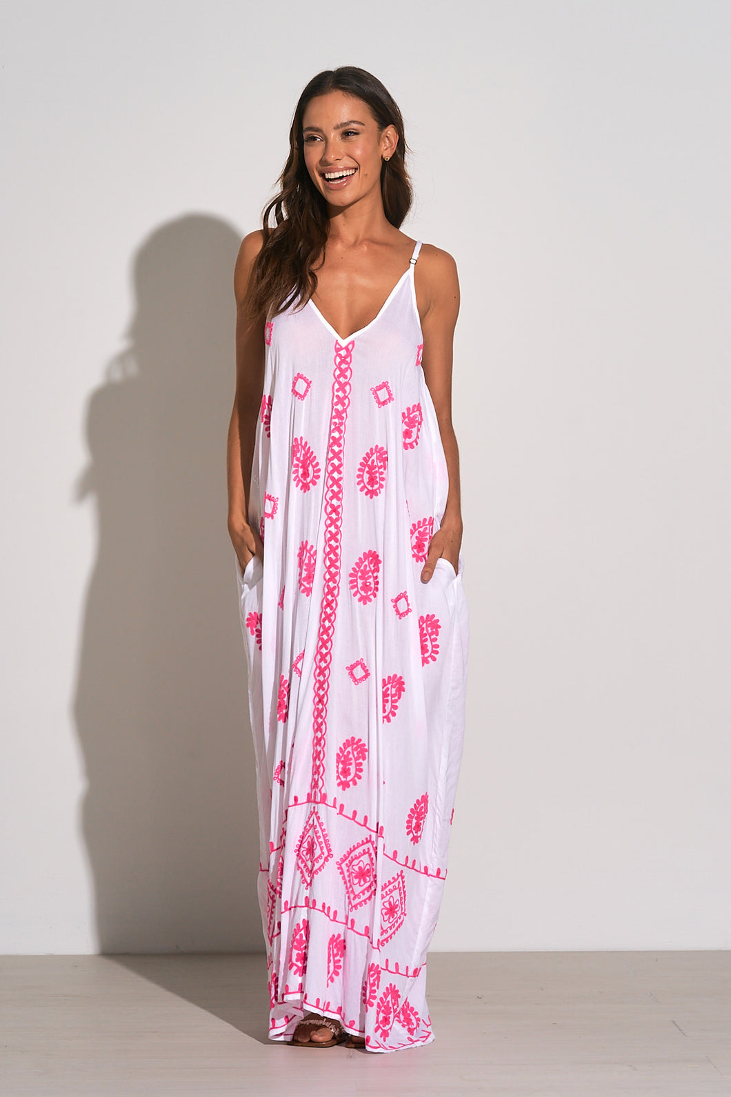 Elan | Spaghetti Strap Embroidered Maxi